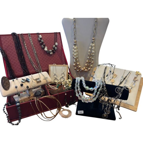 Jewelry - Decorative Red Jewelry Box With Assorted Costume Jewelry & Display Window